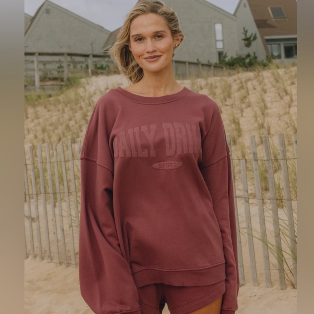 XS/S Daily Drills Oversized Sport Crew - wine with monochrome patch